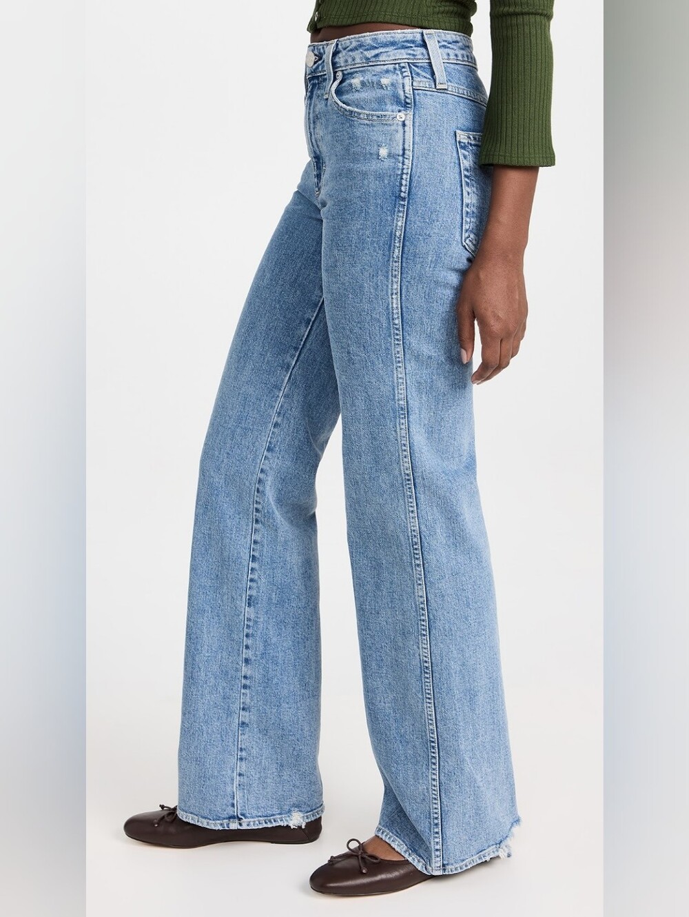 AMO Georgia Flare Jeans Highwaist Blue Wash Size 26 Color Respect Cotton Raw Hem